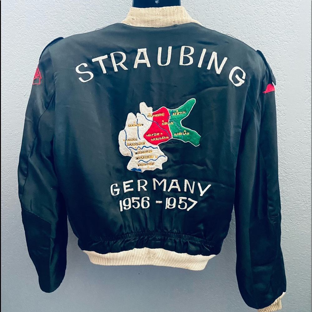 Vintage 1950s Sukajan Silk Veteran Souvenir Bomber Jacket “Straubing, Germany”